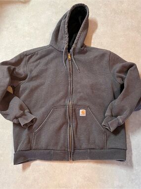 Carhartt Gray Full-Zip Hooded Sweatshirt with Full Zipper. Large.